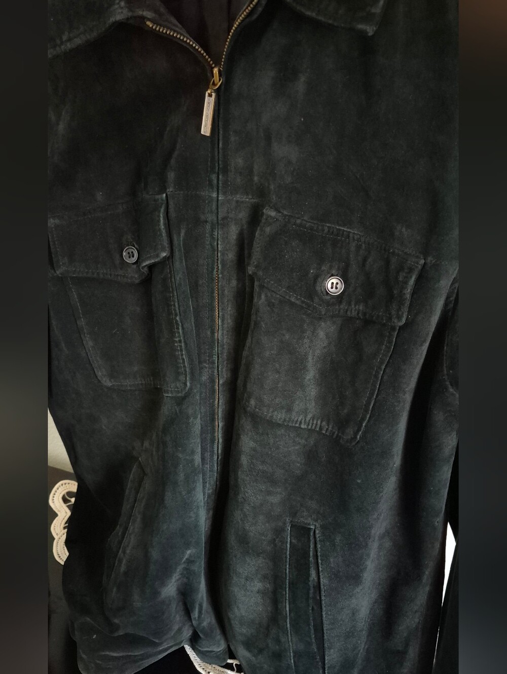Vintage John Ashford Bomber Suede Leather Jacket Men black Size.Large - Picture 8 of 12